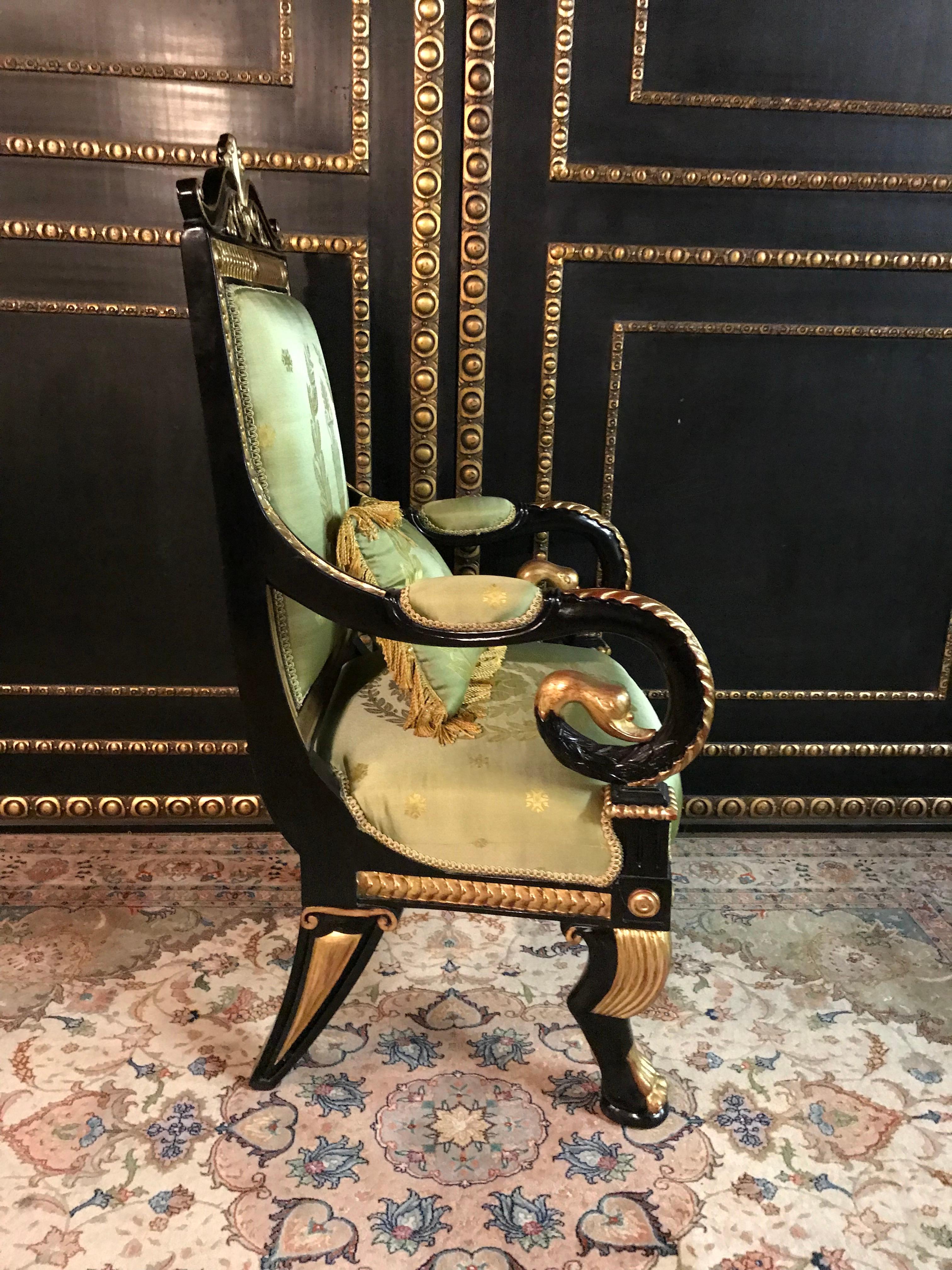 Hand-Carved Stylish Napoleonic Swan Armchair in antique  Empire Style beech hand carved