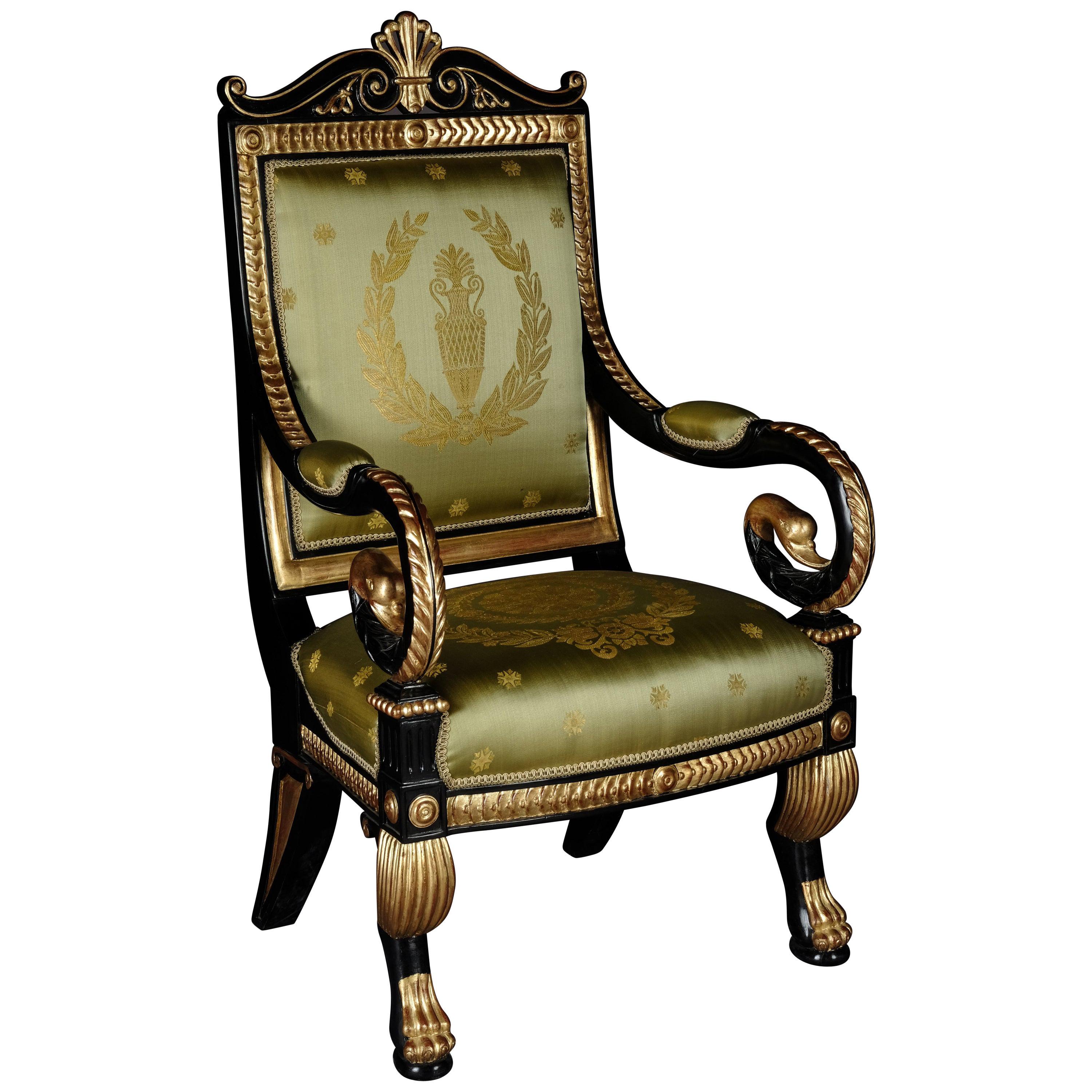 Stylish Napoleonic Swan Armchair in antique  Empire Style beech hand carved