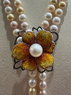 Stylish Necklace White Gold White & Black Diamonds Pearls Decorated Nanomosaic