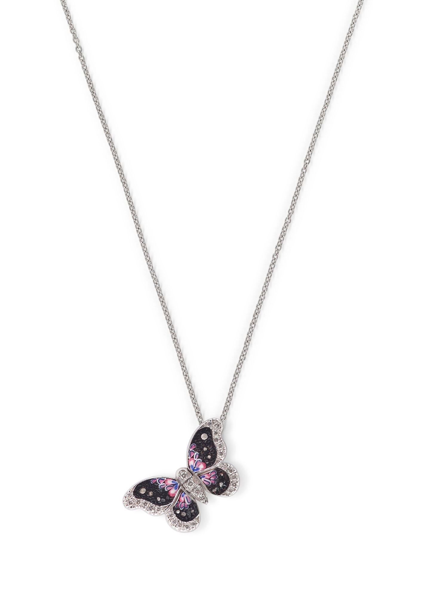 Romantic Stylish Necklace White Gold White Diamonds Hand Decorated with Micro Mosaic For Sale