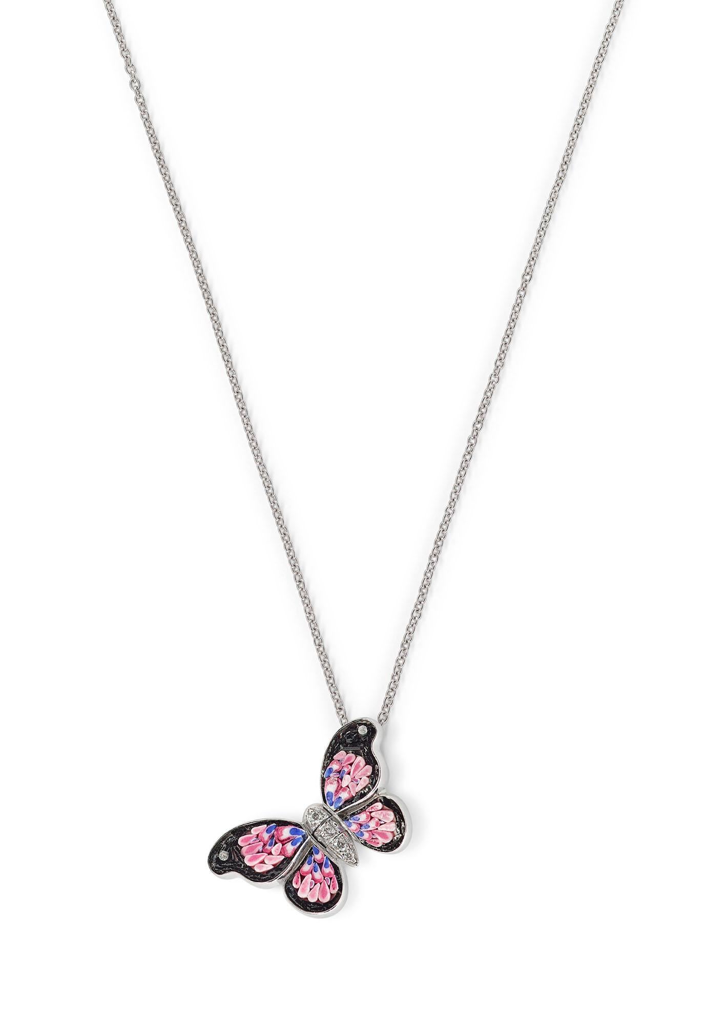 Romantic Stylish Necklace White Gold White Diamonds Hand Decorated with Micro Mosaic For Sale