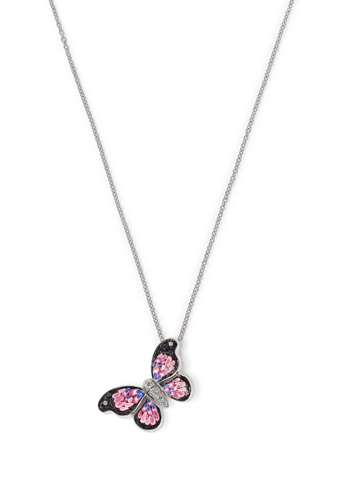 Brilliant Cut Stylish Necklace White Gold White Diamonds Hand Decorated with Micro Mosaic For Sale