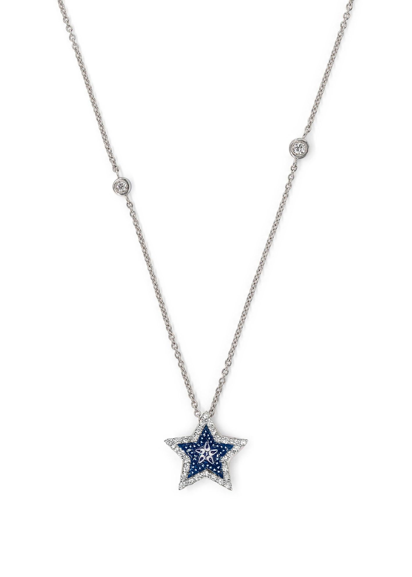 Taglio brillante Elegante collana in oro bianco con diamanti bianchi decorata a mano con micro-mosaico in vendita