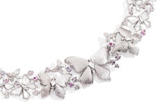 Elegante Collar Oro Blanco Diamantes Zafiros Decorado a Mano Micromosaico