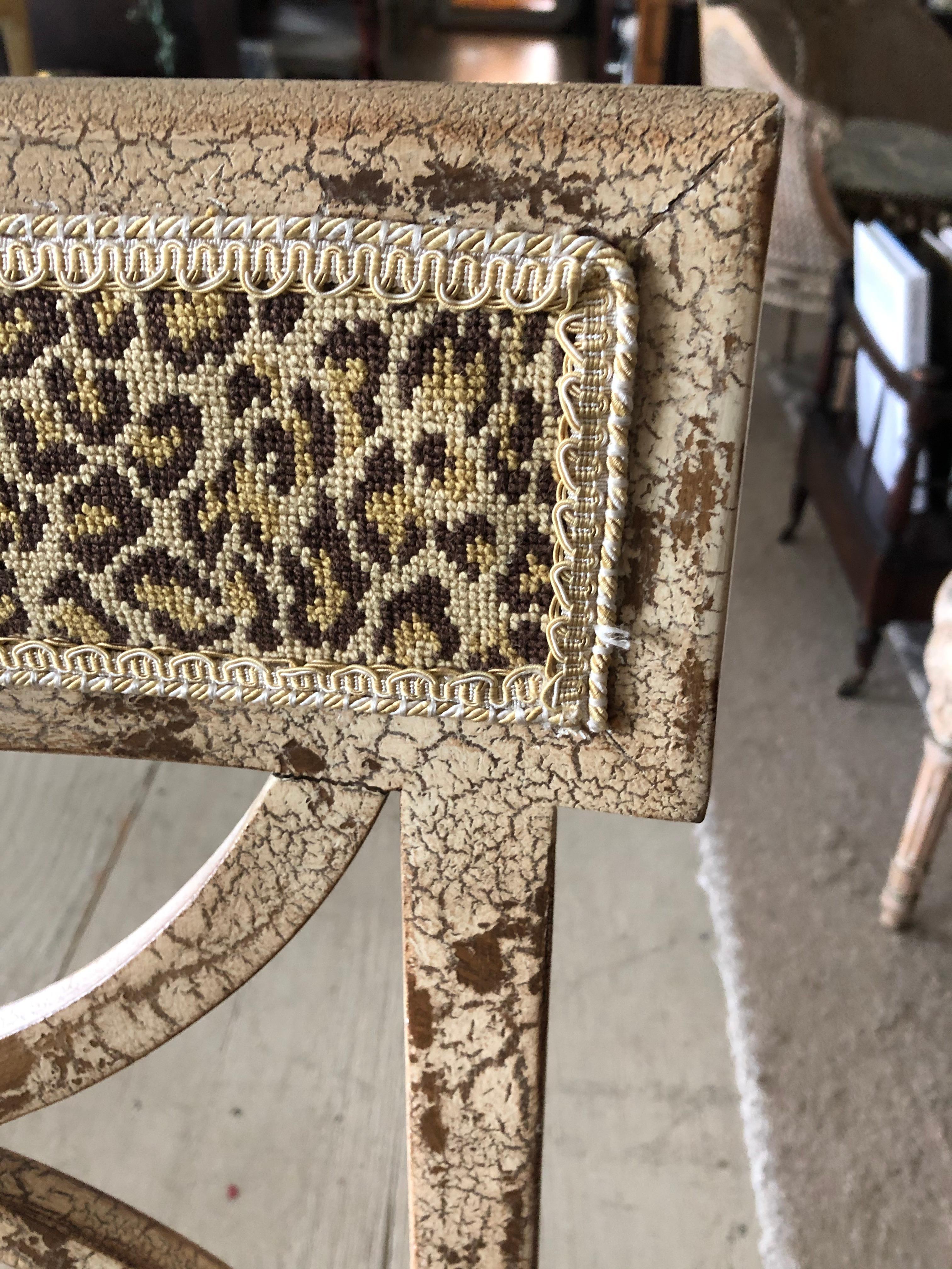 Stylish Painted Distressed Desk Chair with Faux Leopard Upholstery 1