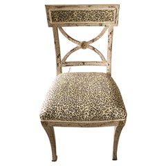 Stylish Painted Distressed Desk Chair with Faux Leopard Upholstery