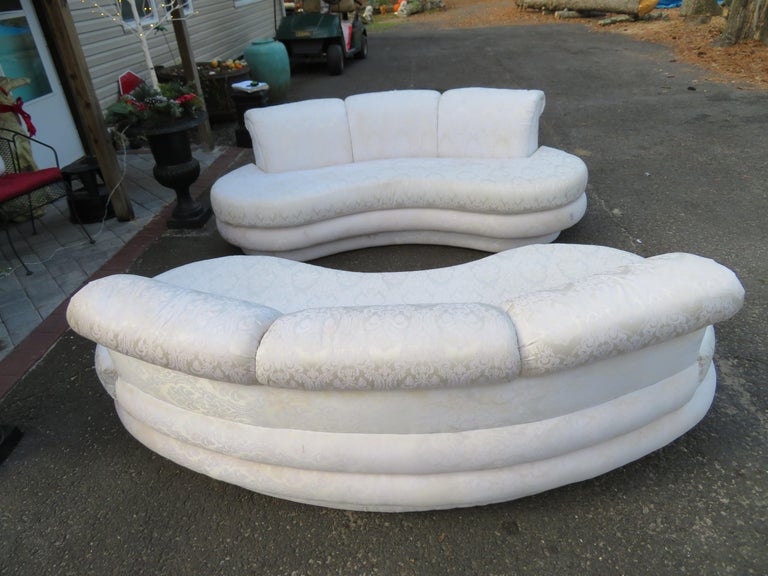 Stylish Pair Adrian Pearsall Kidney Shaped Curved Sofa Mid-Century Modern 6