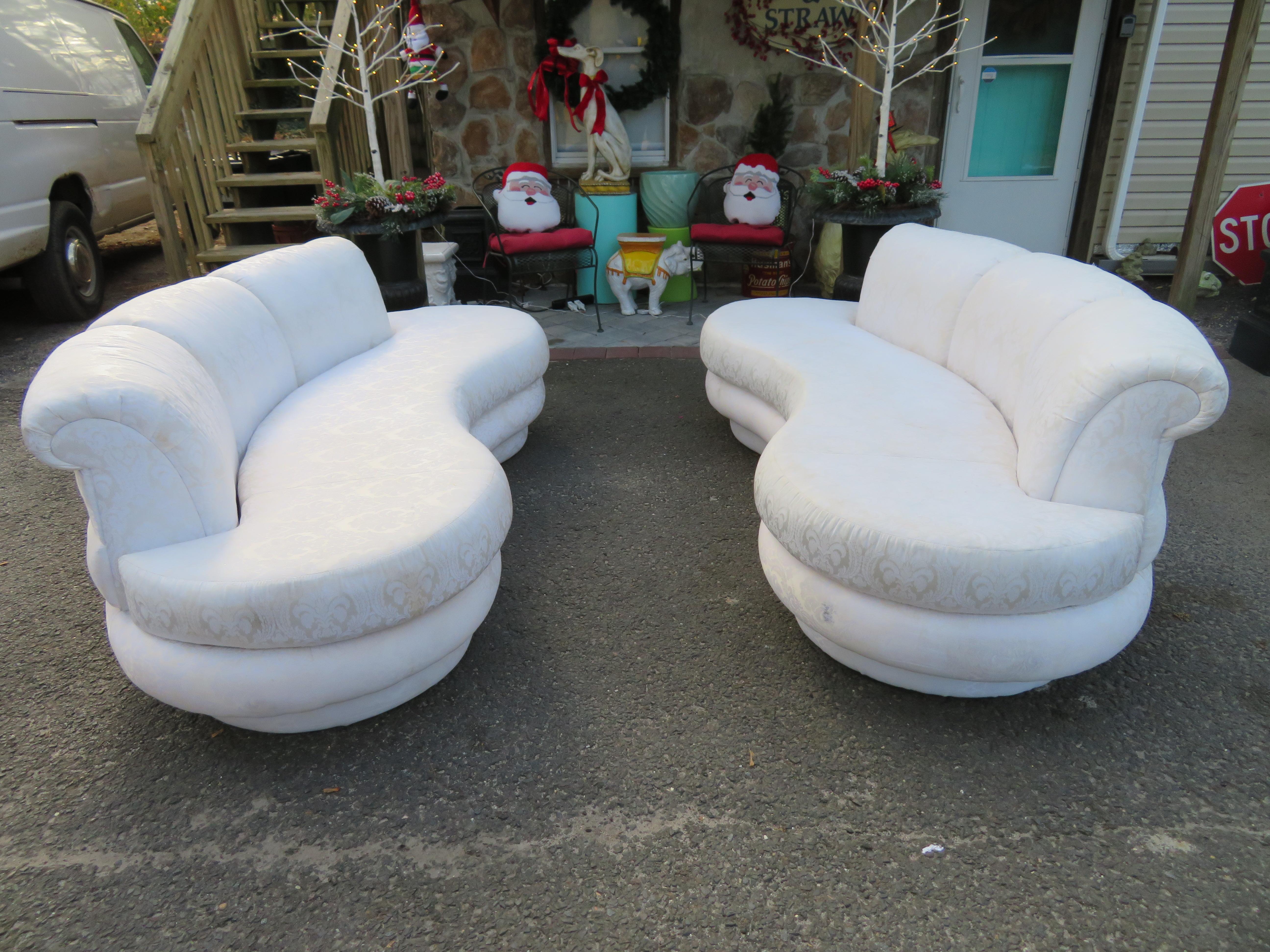American Stylish Pair Adrian Pearsall Kidney Shaped Curved Sofa Mid-Century Modern
