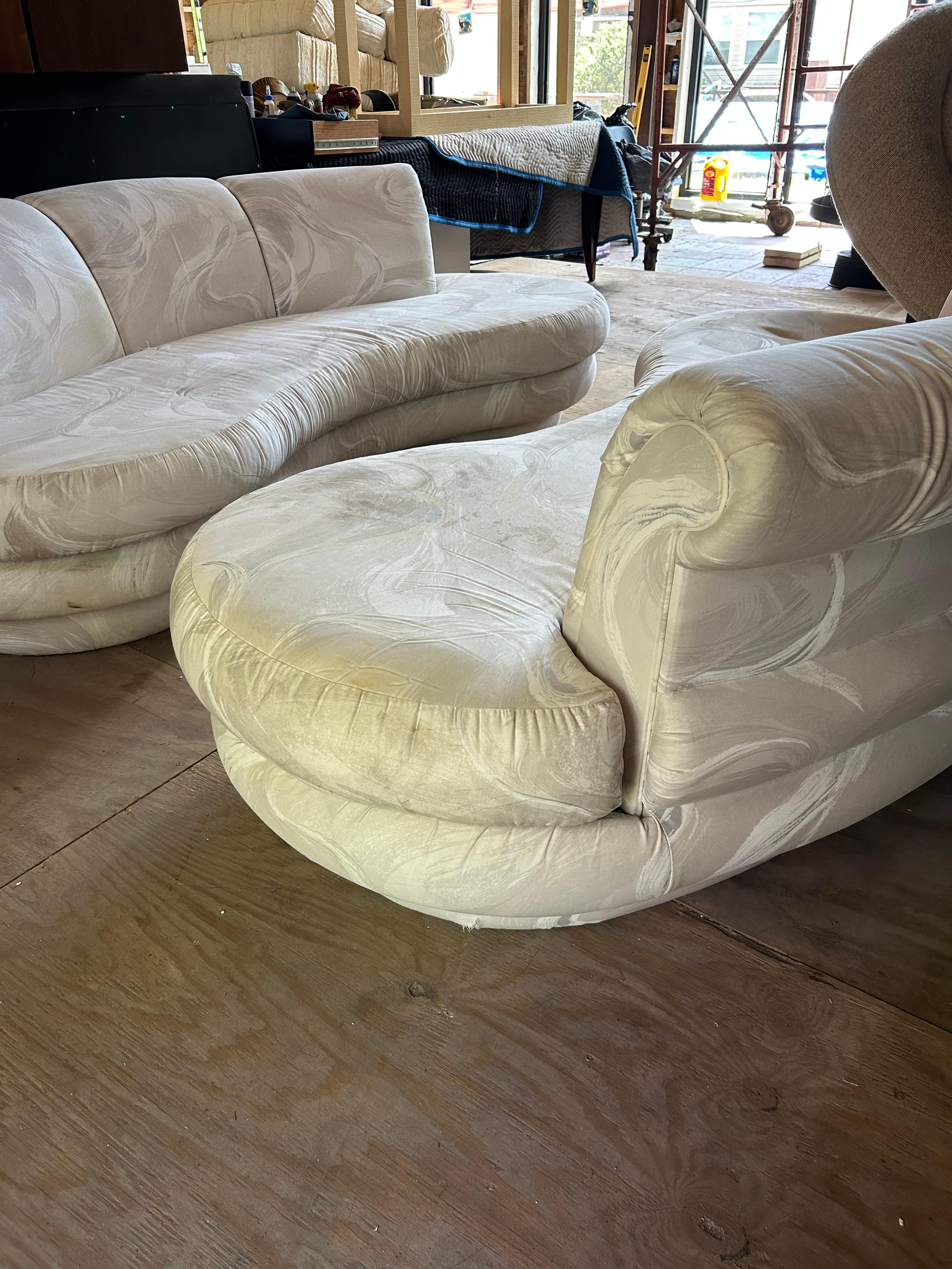 North American Stylish Pair Adrian Pearsall Kidney Shaped Curved Sofa Mid-Century Modern For Sale