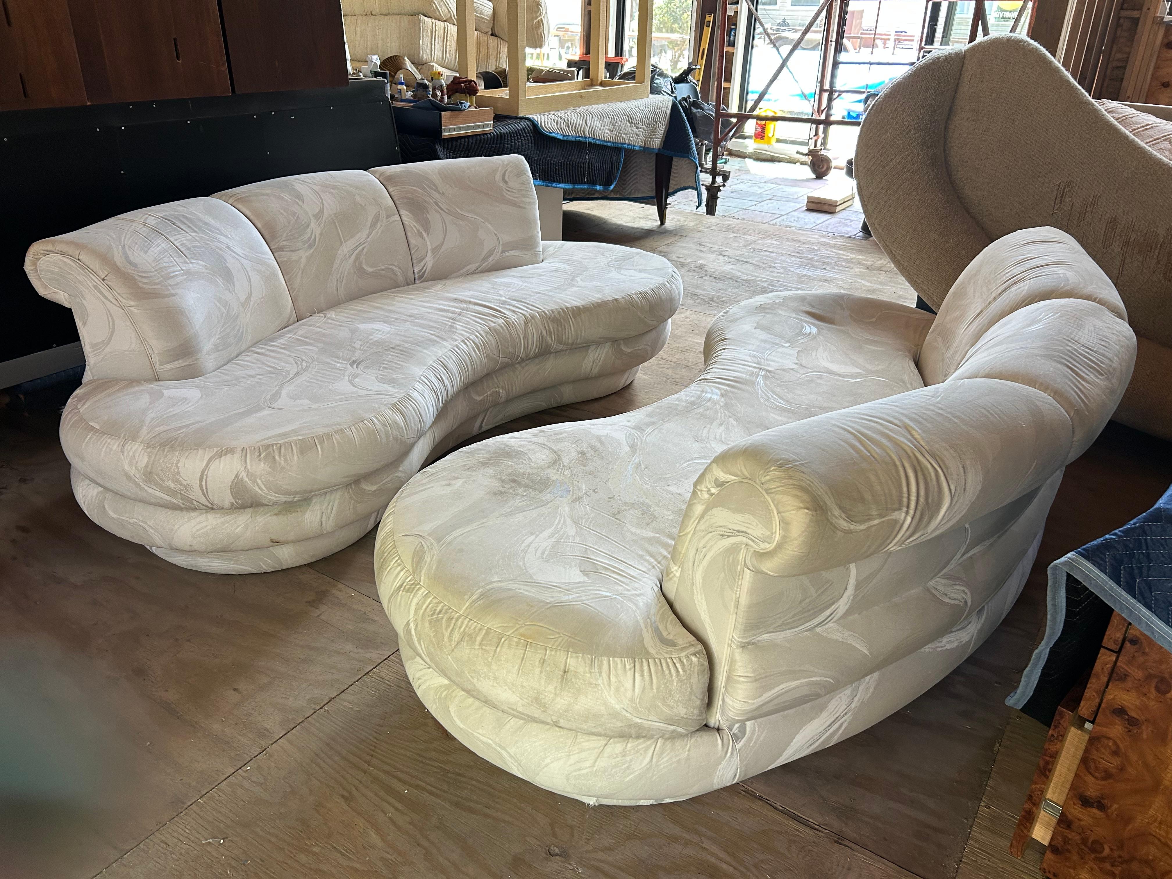 Stylish Pair Adrian Pearsall Kidney Shaped Curved Sofa Mid-Century Modern In Good Condition For Sale In Pemberton, NJ