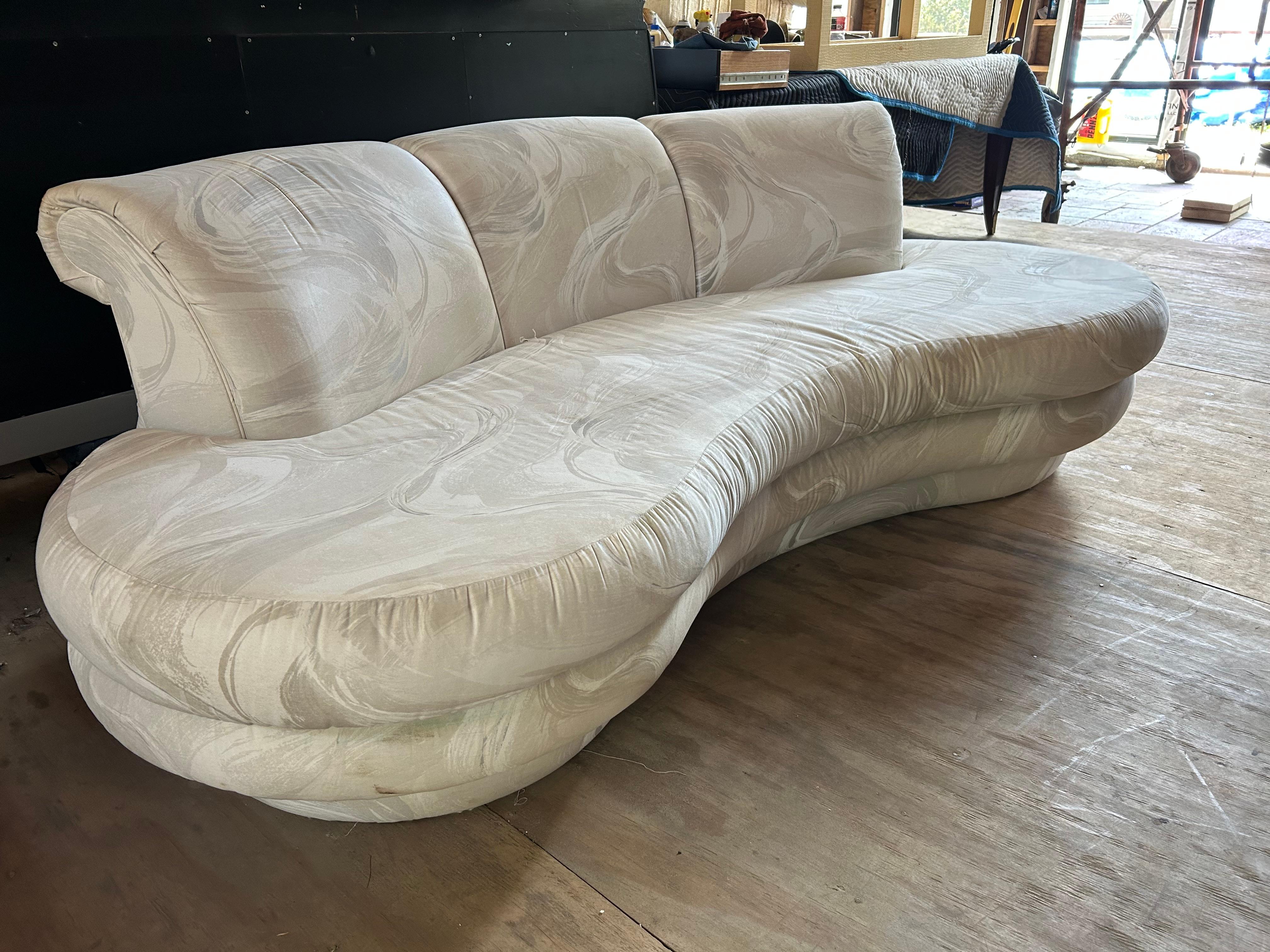 Upholstery Stylish Pair Adrian Pearsall Kidney Shaped Curved Sofa Mid-Century Modern For Sale
