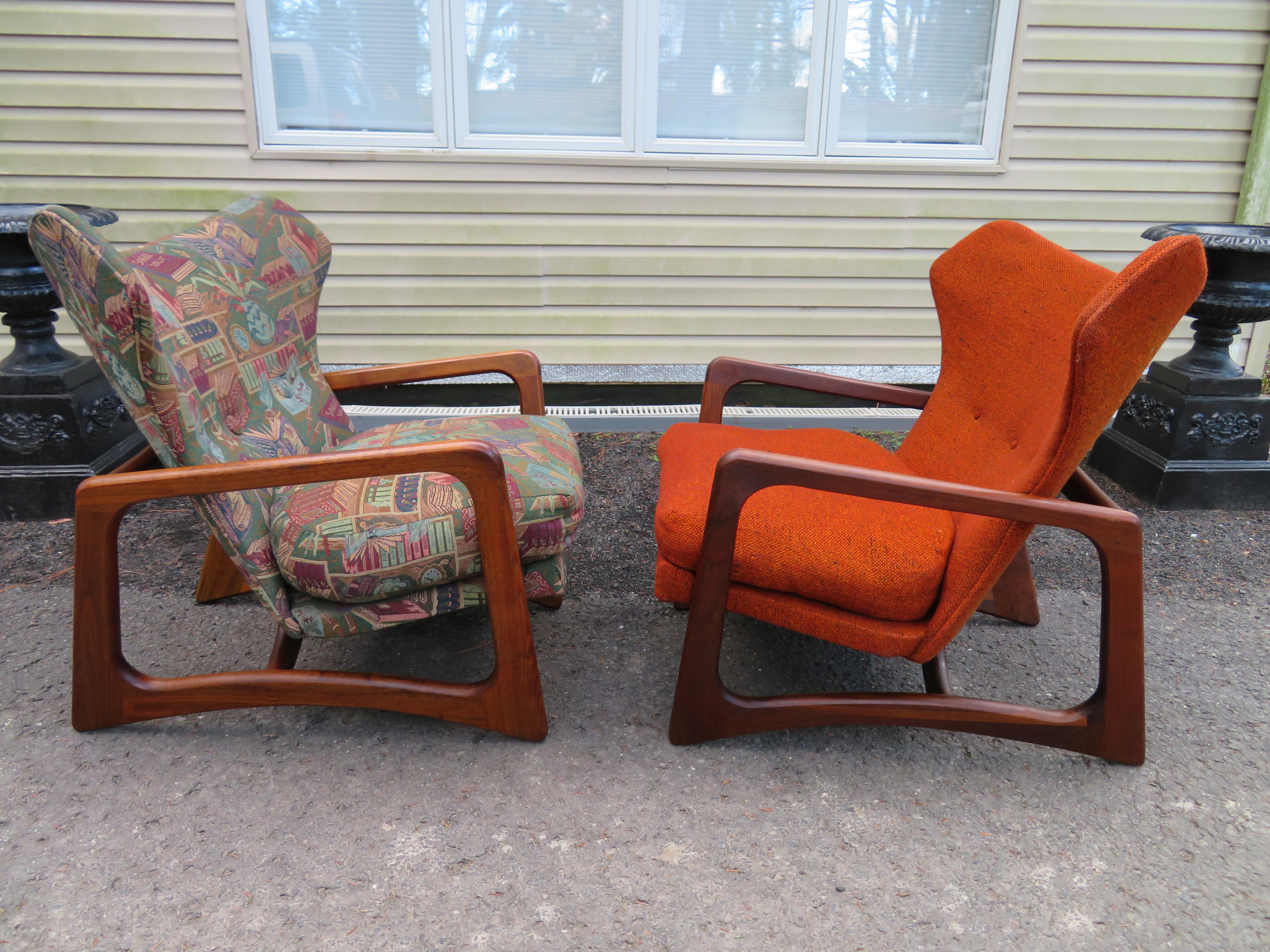 Stylish Pair Adrian Pearsall Unique Wing Back Chair Sculpted Walnut Midcentury 6