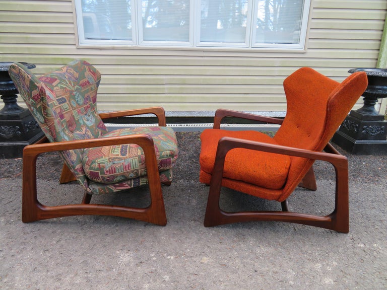 Stylish Pair Adrian Pearsall Unique Wing Back Chair Sculpted Walnut Midcentury For Sale 8