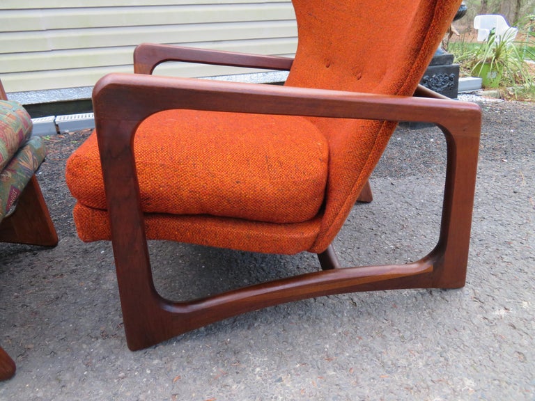 American Stylish Pair Adrian Pearsall Unique Wing Back Chair Sculpted Walnut Midcentury For Sale