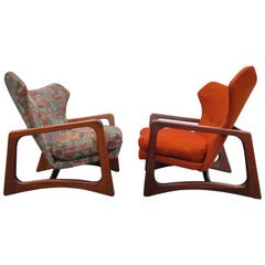 Stylish Pair Adrian Pearsall Unique Wing Back Chair Sculpted Walnut Midcentury