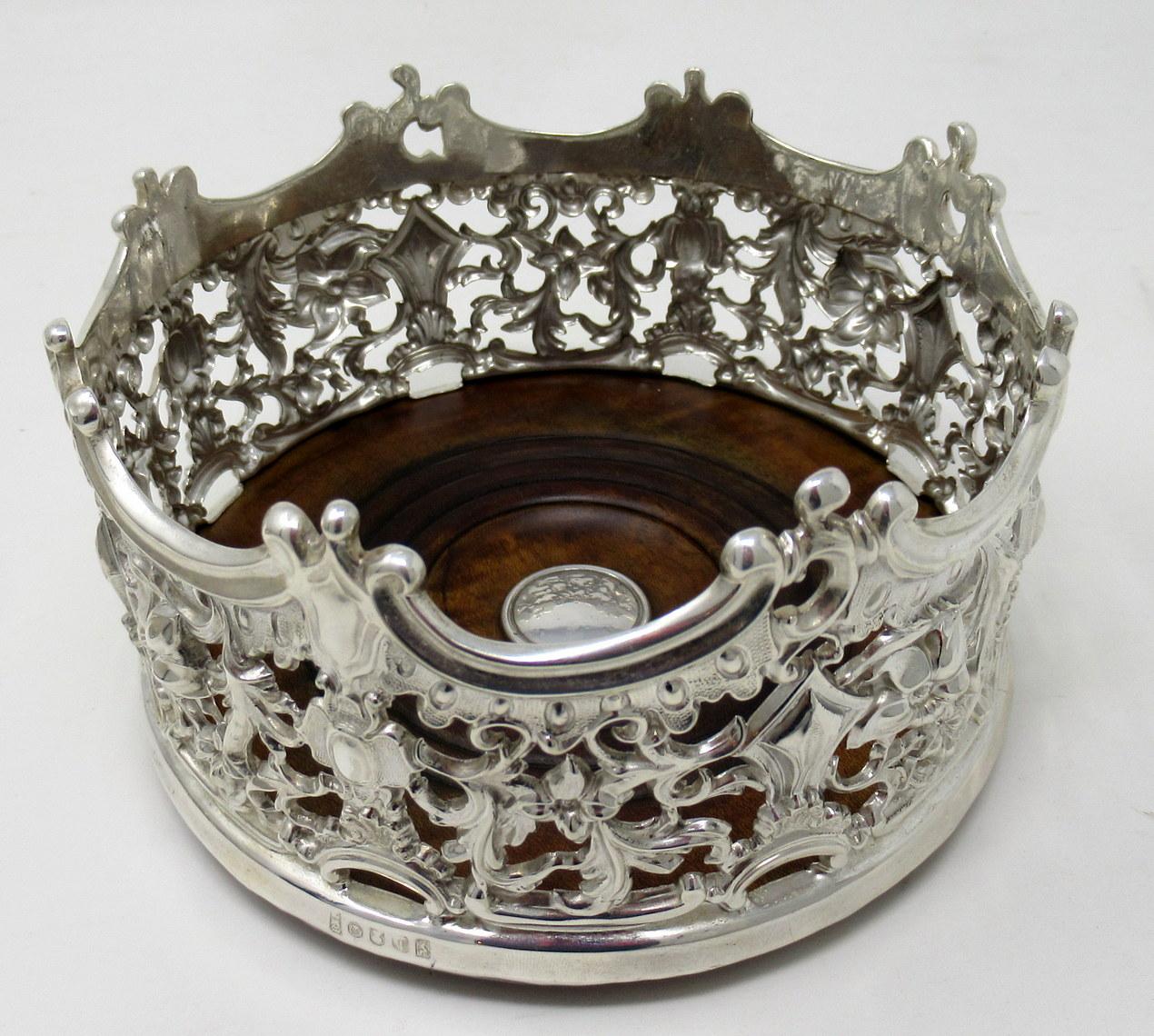 19th Century Stylish Pair of Italian Silver Plated Rococo Style Wine Champagne Coasters