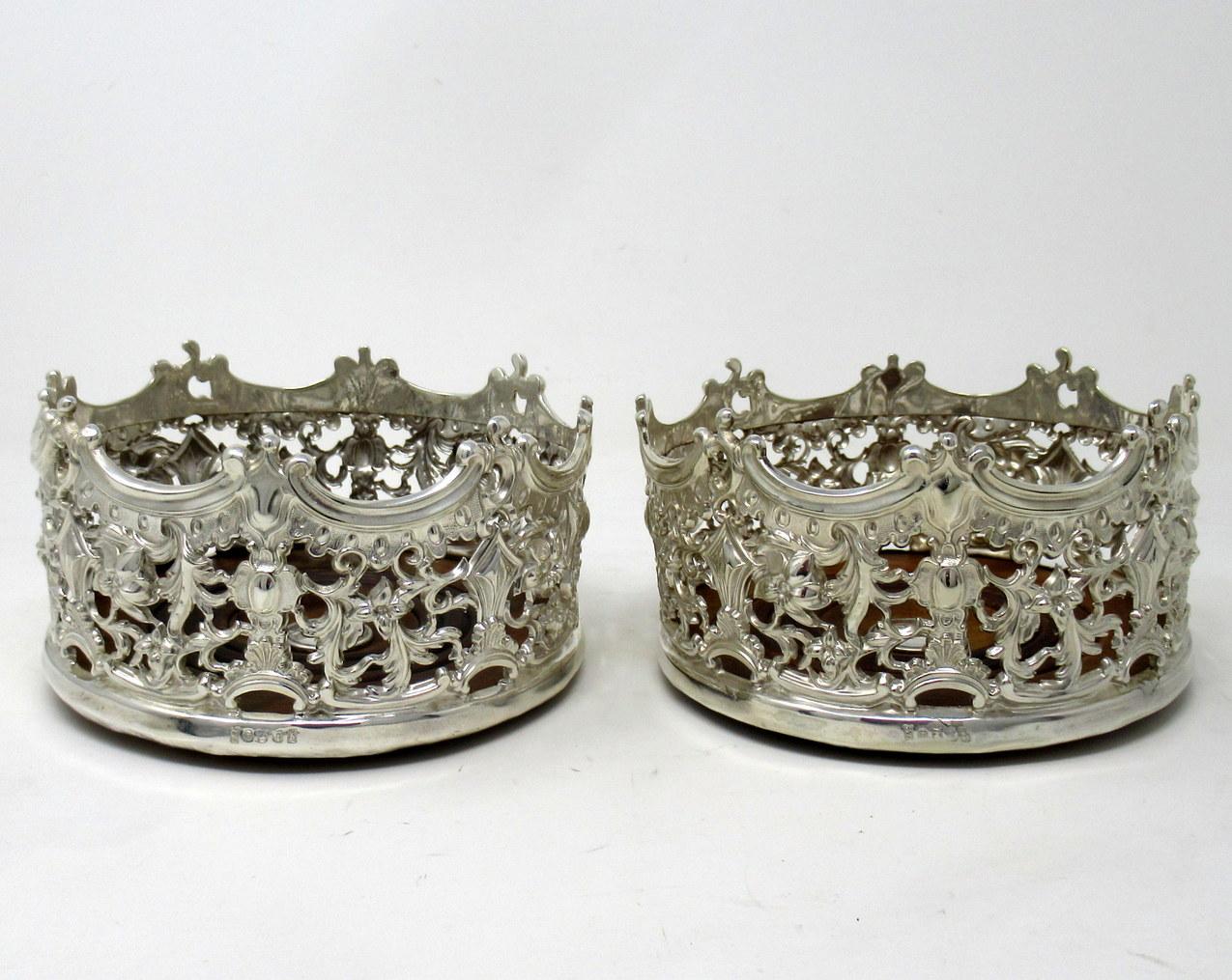 Stylish Pair of Italian Silver Plated Rococo Style Wine Champagne Coasters 5
