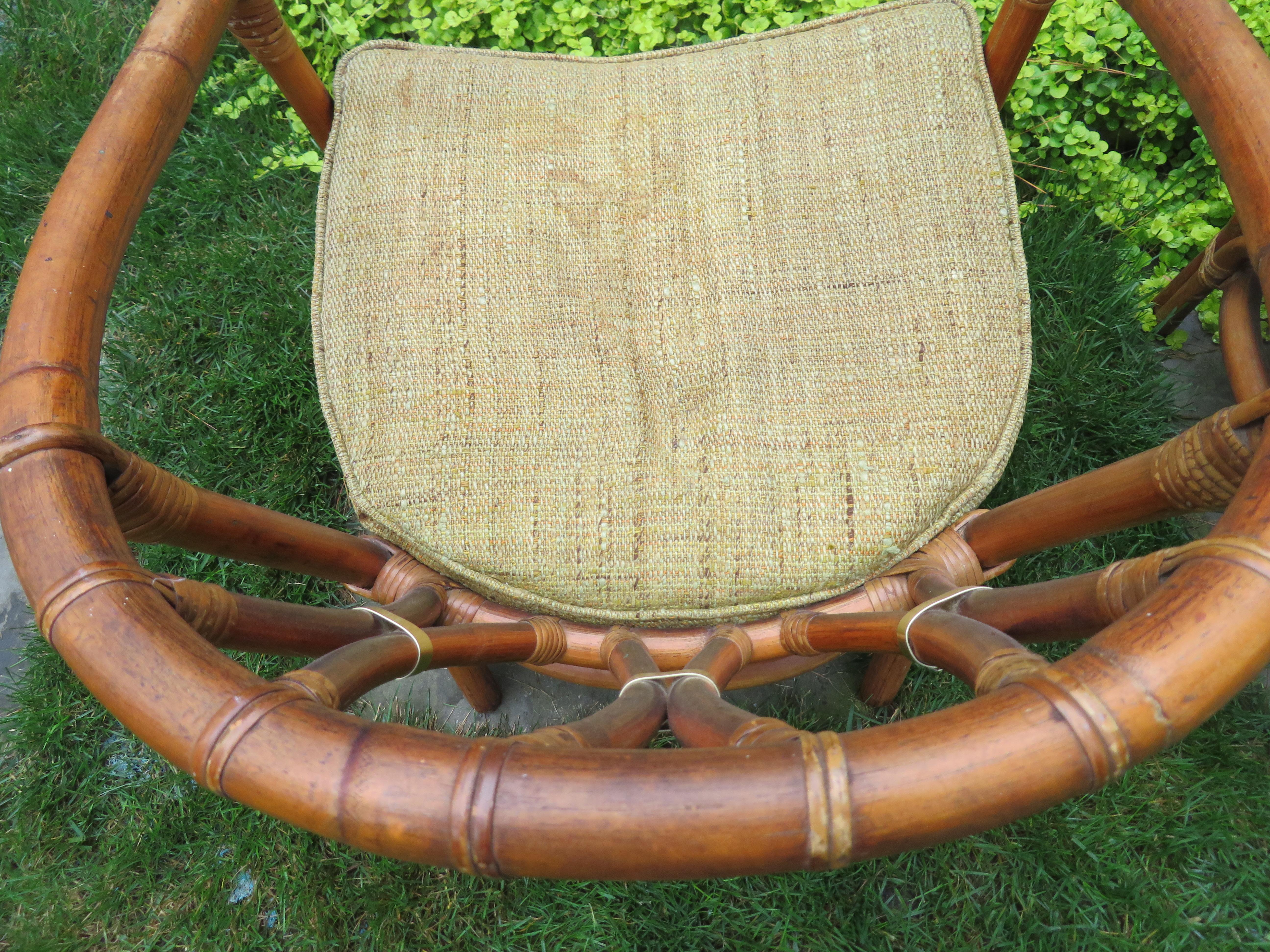 Upholstery Stylish Pair John Wisner Far Horizion Horseshoe Back Rattan Chairs Ottoman For Sale