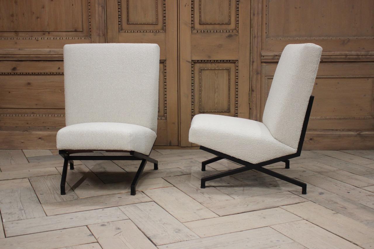 Wool Stylish Pair of 1950s French Armchairs