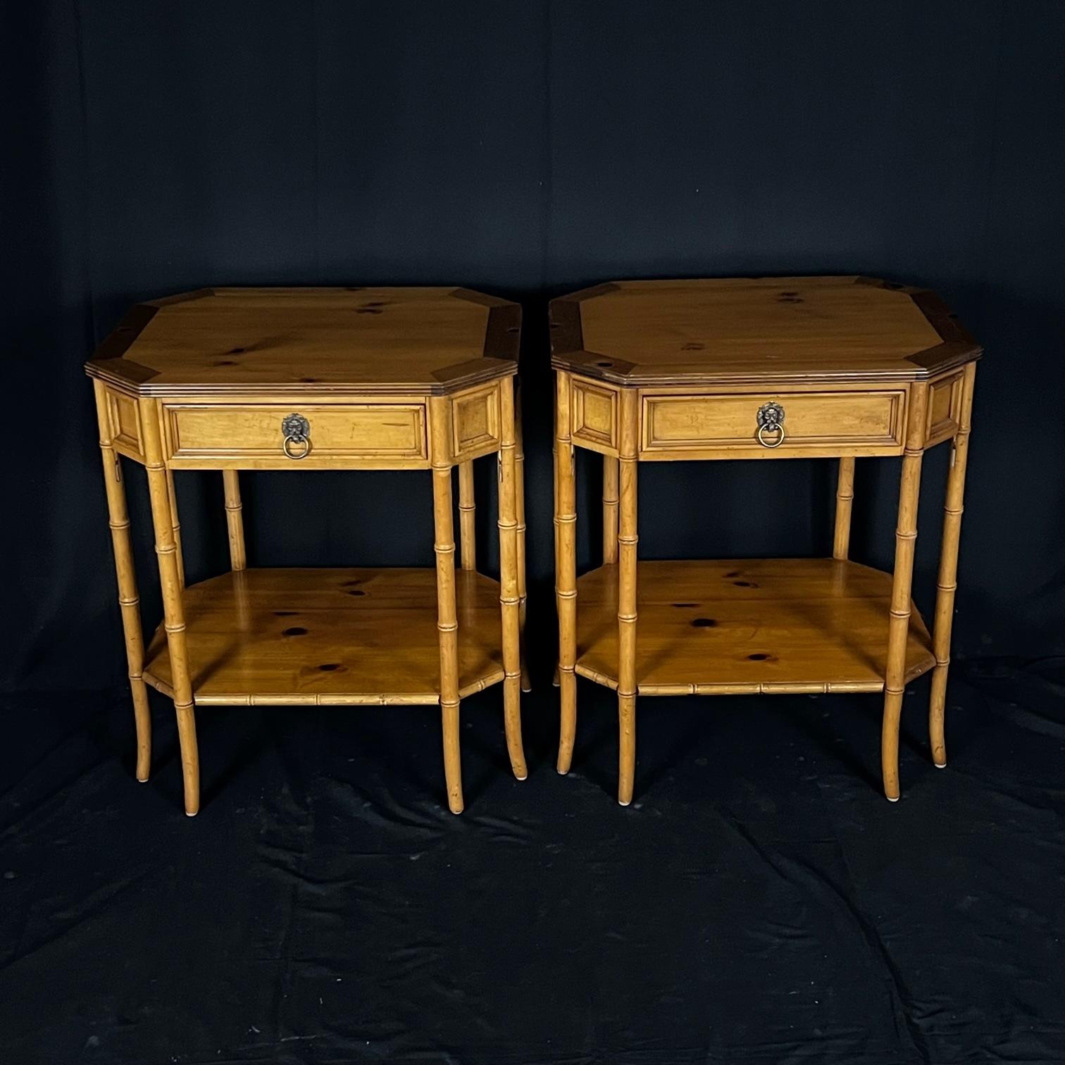 Stylish Pair of Baker Faux Bamboo Night Stands In Good Condition In Hopewell, NJ