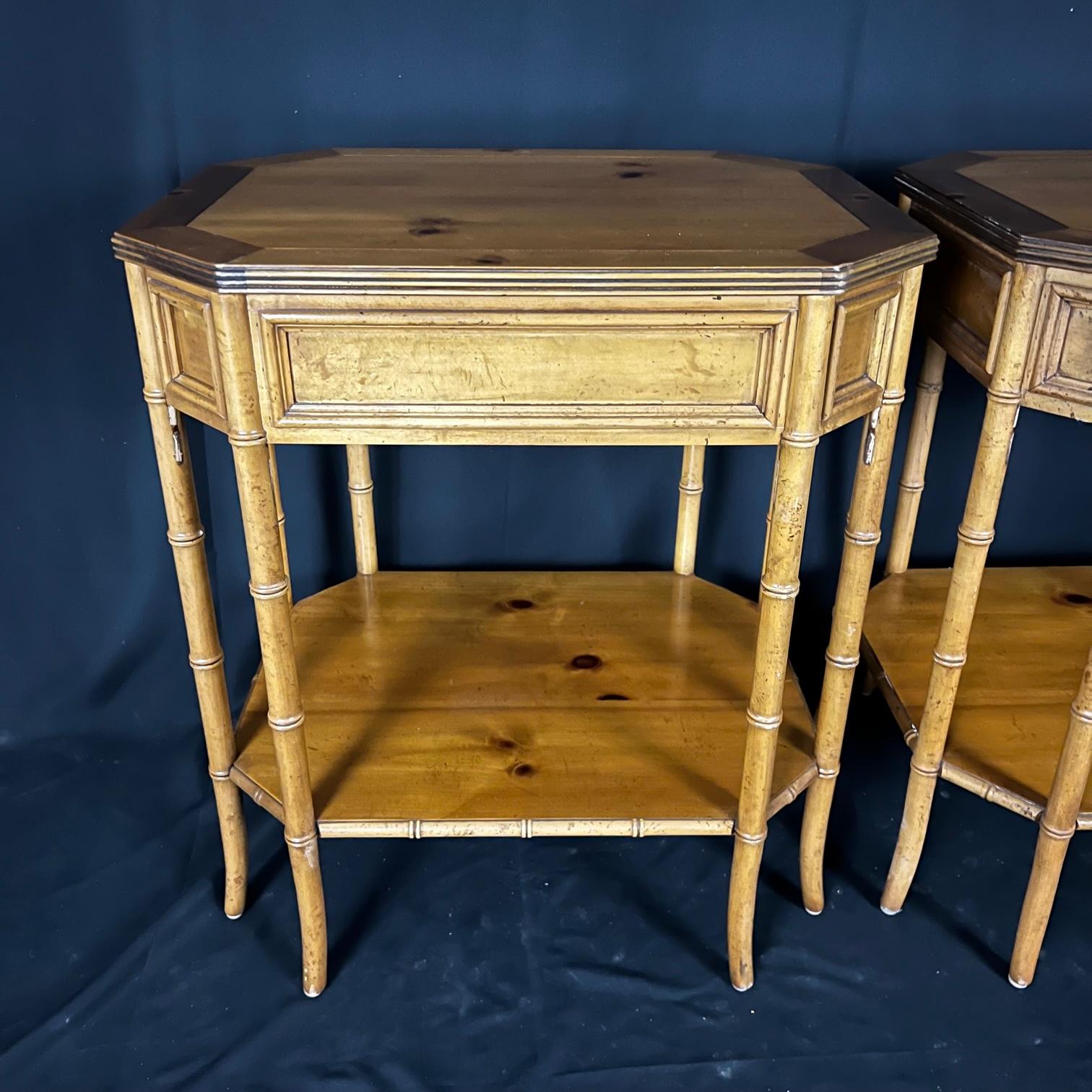 Stylish Pair of Baker Faux Bamboo Night Stands 1