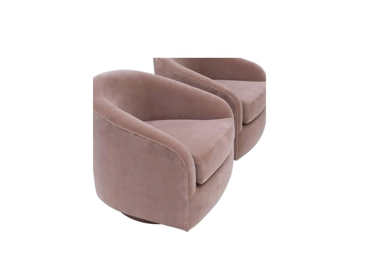 Velluto Elegante coppia di poltroncine girevoli color rosa smeraldo, anni '70 in vendita
