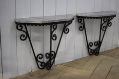 Stylish Pair of Early 20th Century French Wrought Iron Console Tables