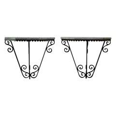 Antique Stylish Pair of Early 20th Century French Wrought Iron Console Tables