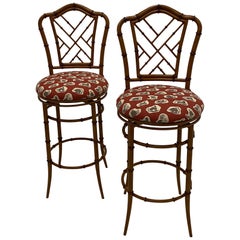 Vintage Stylish Pair of Faux Bamboo Swivel Counter Stools