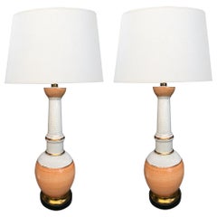 Stylish Pair of Frederick Cooper 1960s Peach and White Crackle-Glaze Lamps