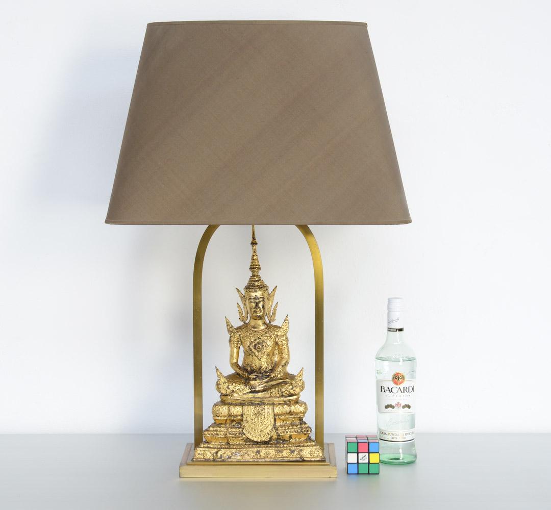 Stylish Pair of Gilded Bronze Buddha Table Lamps For Sale 3