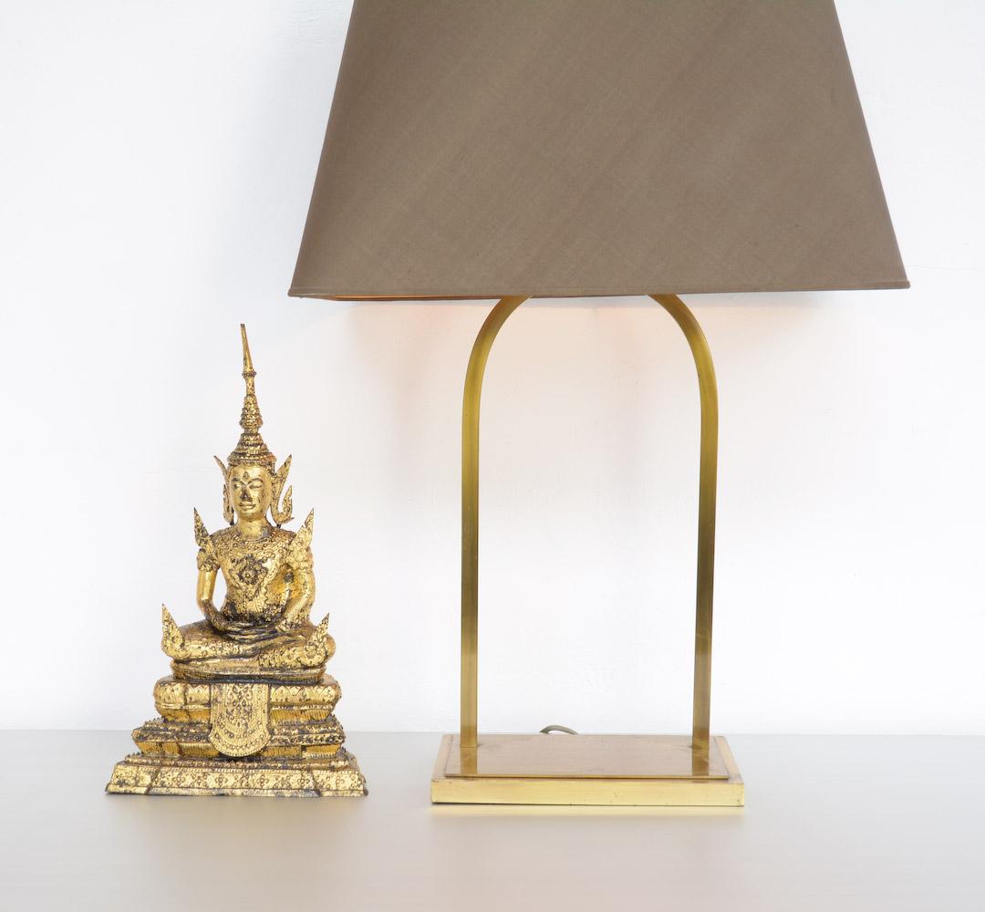 Stylish Pair of Gilded Bronze Buddha Table Lamps For Sale 1
