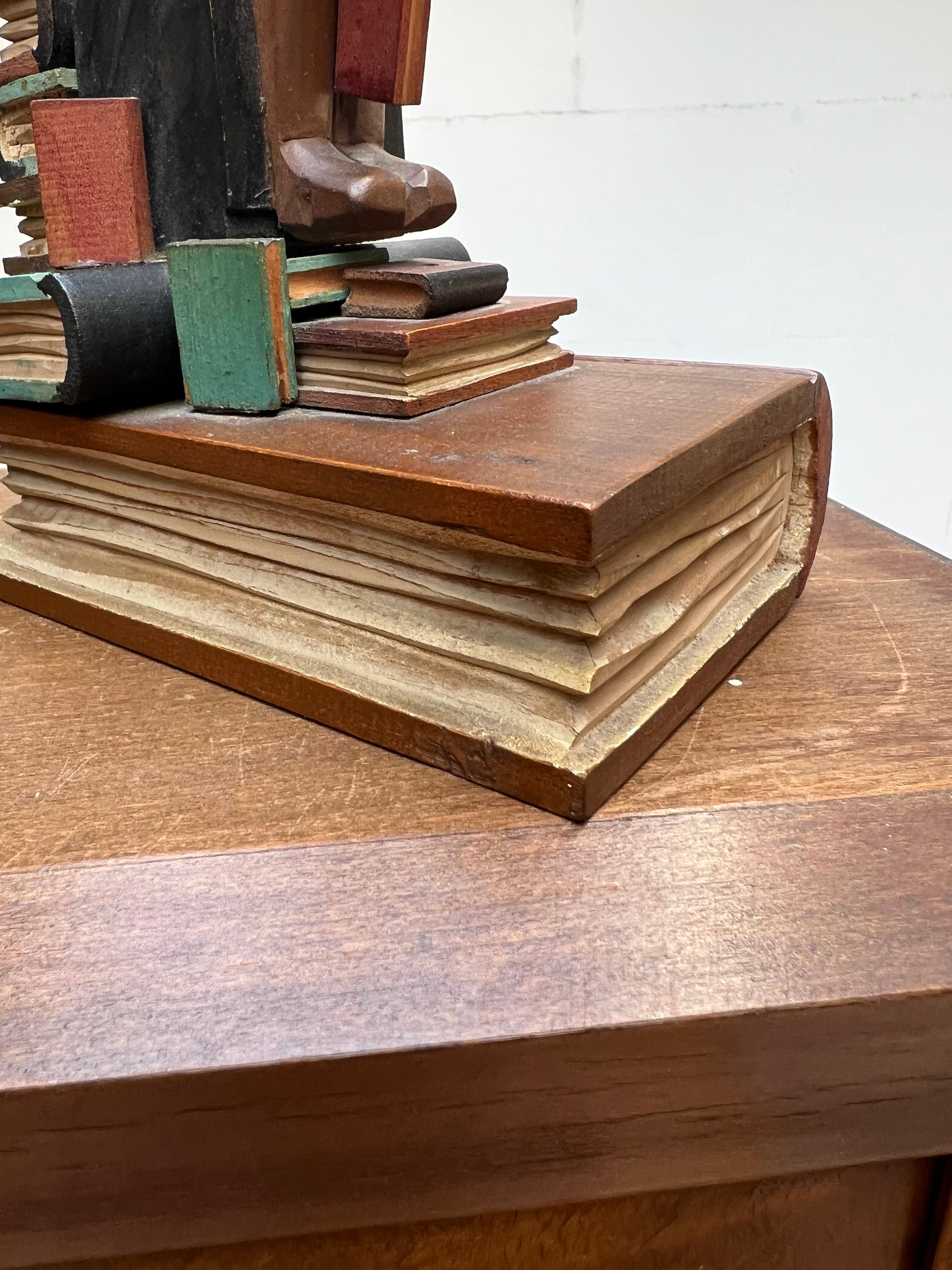 Stylish Pair of Hand Carved / Sculpted Wooden Art Deco Era Alchemist Bookends For Sale 9