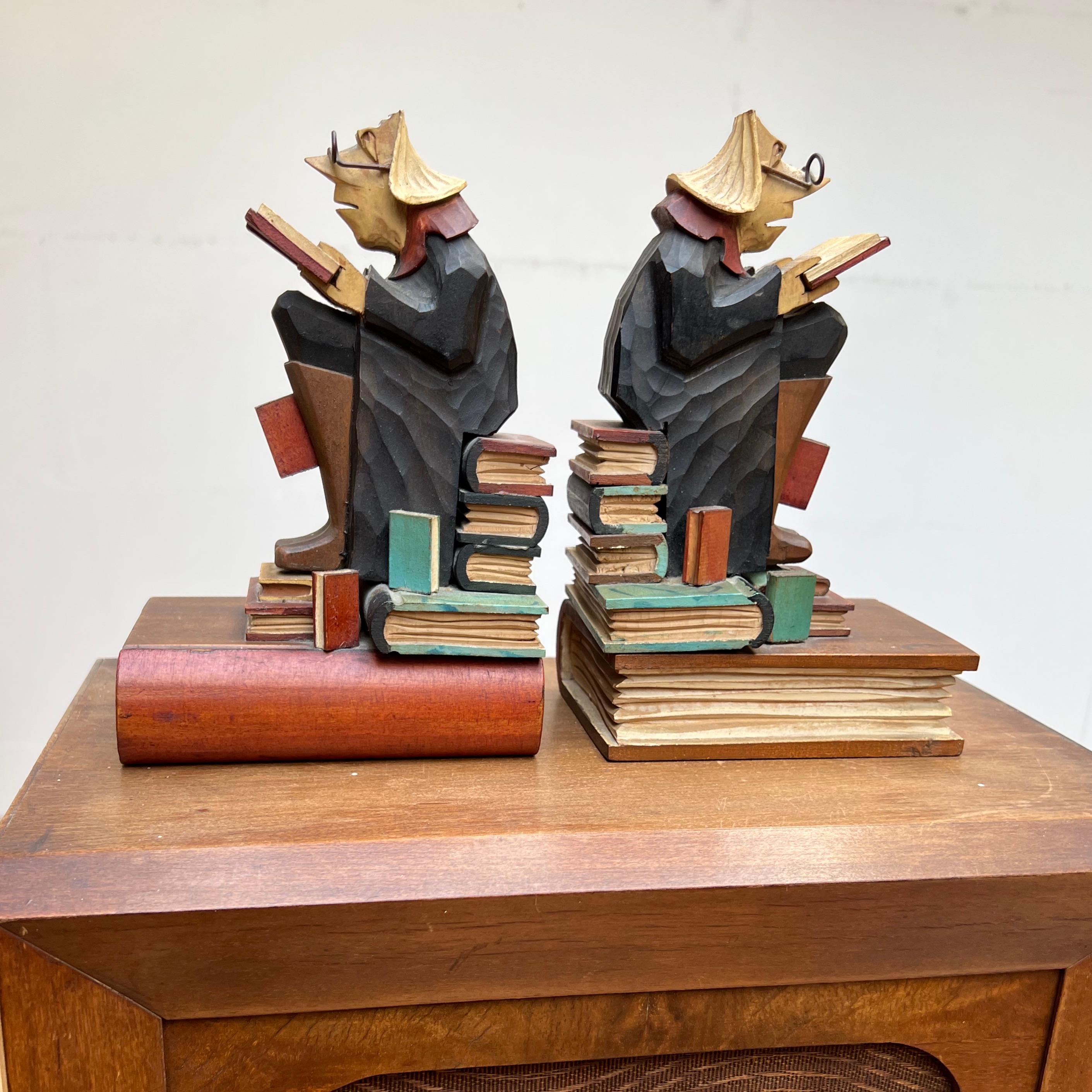 Rare, beautiful, practical, decorative and meaningful bookends.

In all our years of collecting, buying and selling antiques we have never seen a pair of alchemist bookends. They come from the same home as the alchemist painting that we published