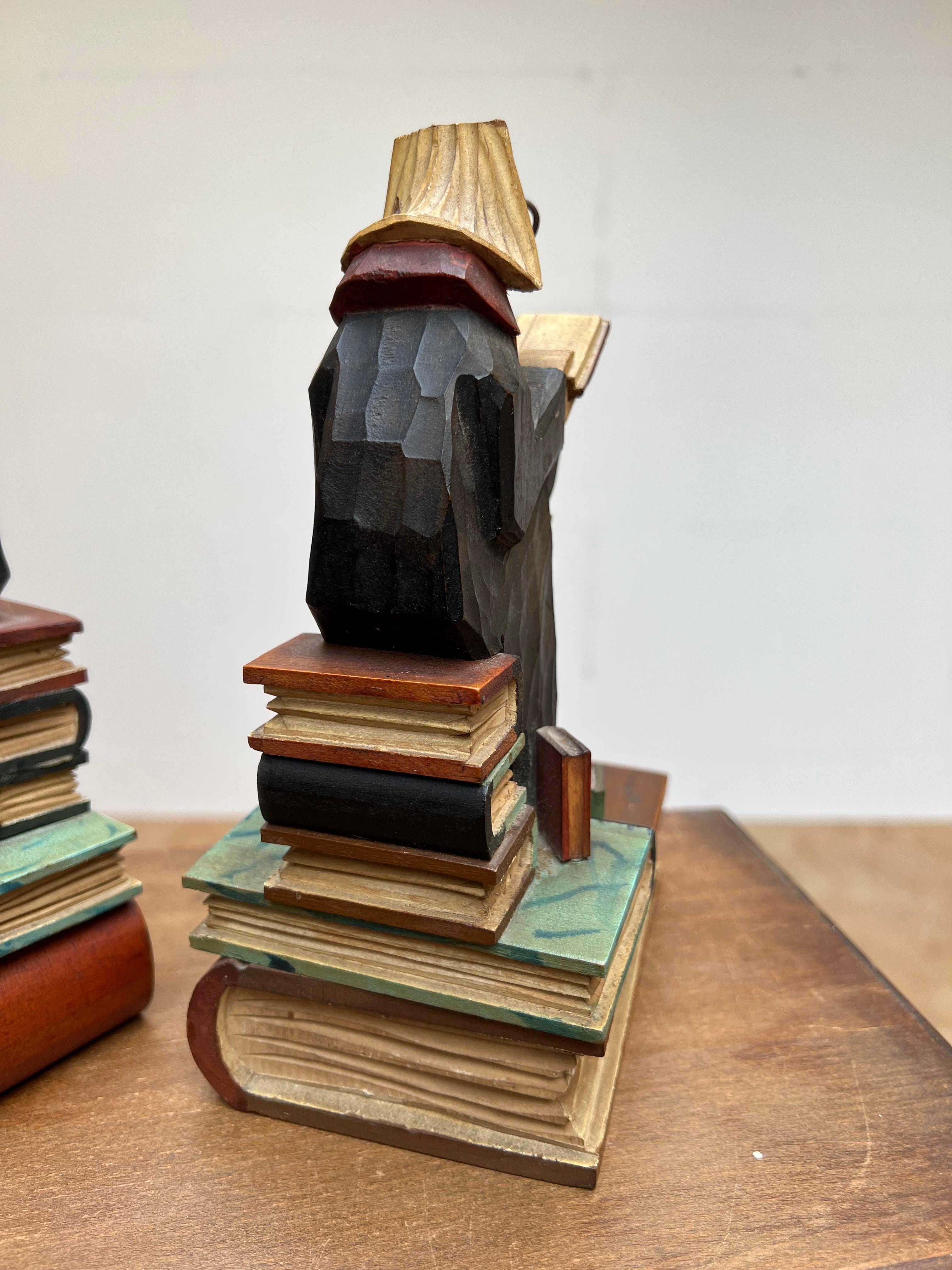 Stylish Pair of Hand Carved / Sculpted Wooden Art Deco Era Alchemist Bookends For Sale 2