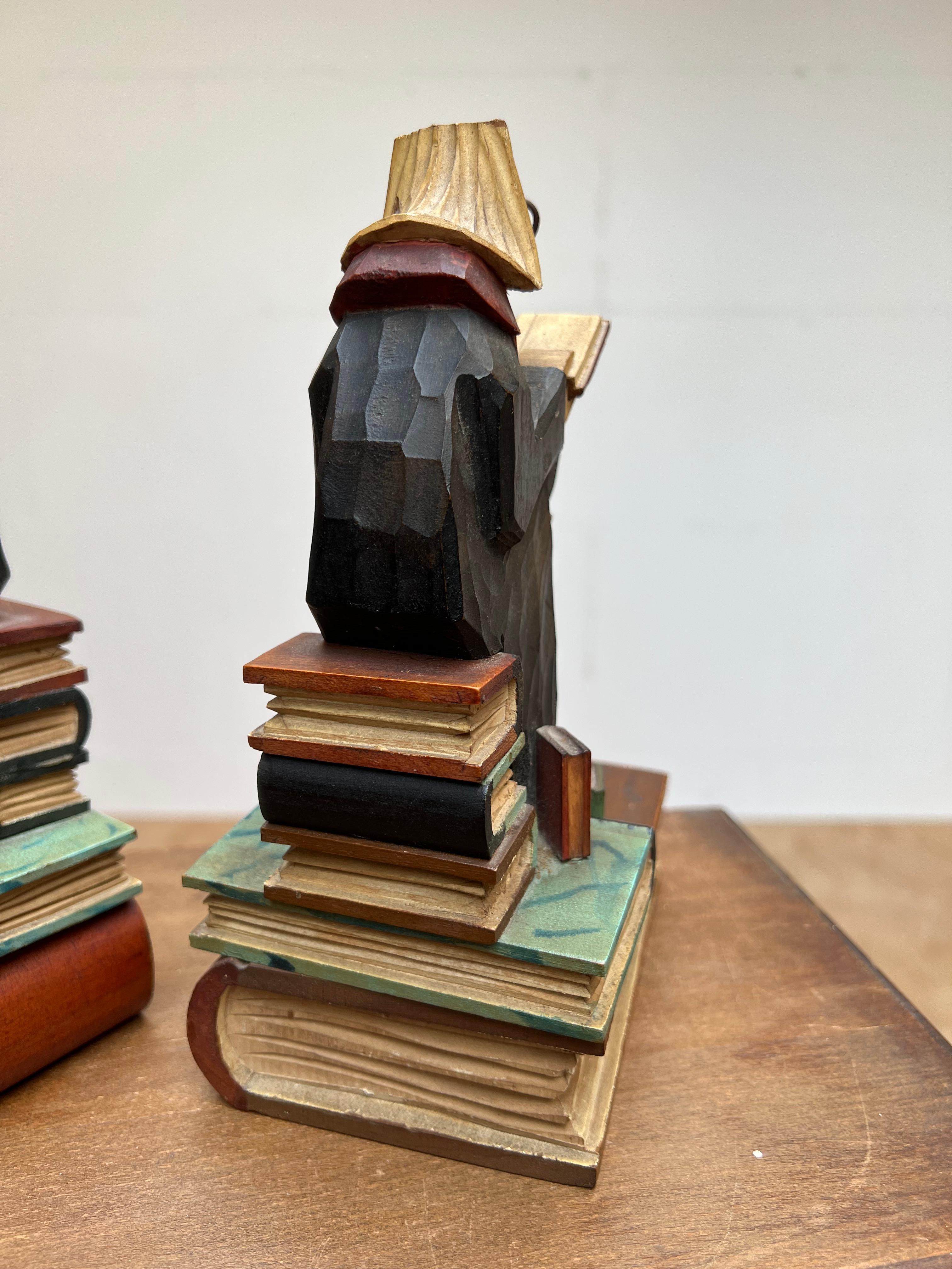 Stylish Pair of Hand Carved / Sculpted Wooden Art Deco Era Alchemist Bookends For Sale 1