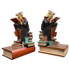 Stylish Pair of Hand Carved / Sculpted Wooden Art Deco Era Alchemist Bookends