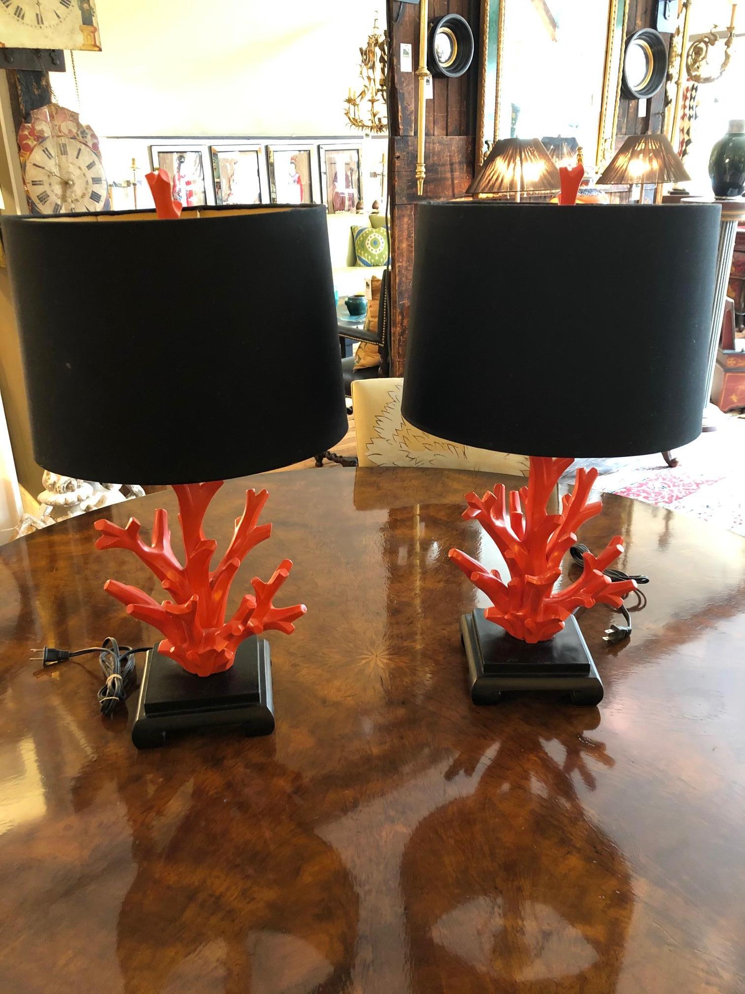 Contemporary Stylish Pair of Hermès Orange Faux Coral Table Lamps