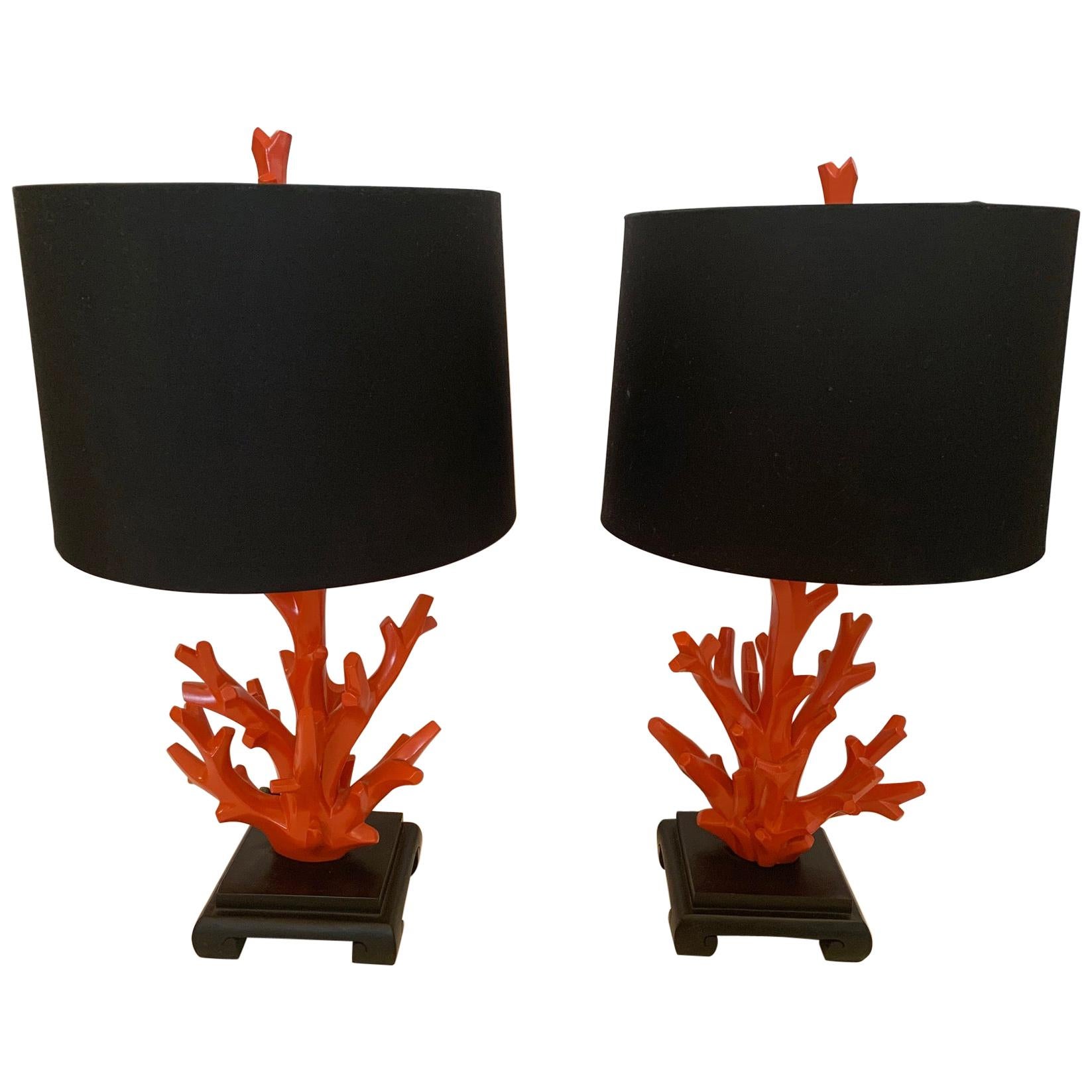 Stylish Pair of Hermès Orange Faux Coral Table Lamps