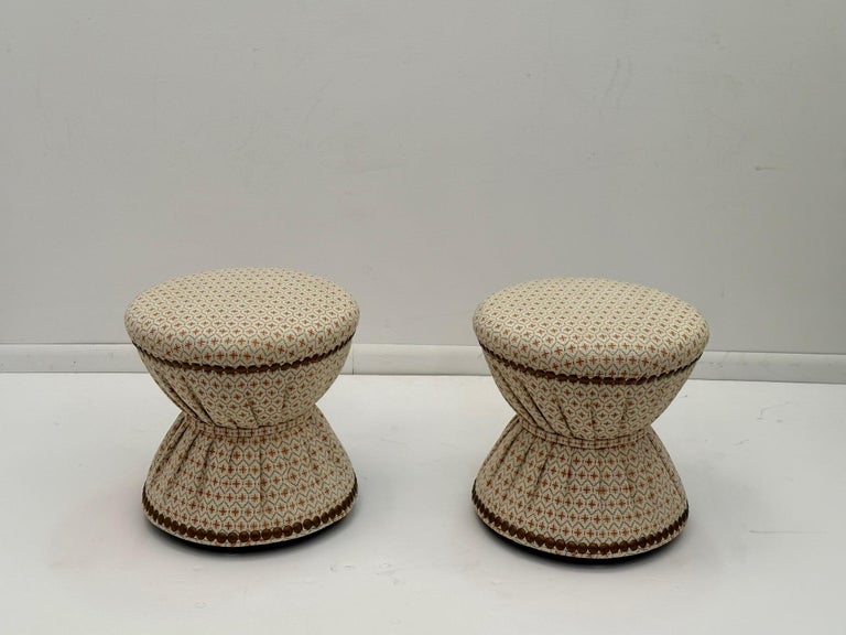 Stylish Pair of Hourglass Shaped Upholstered Ottomans For Sale at 1stDibs