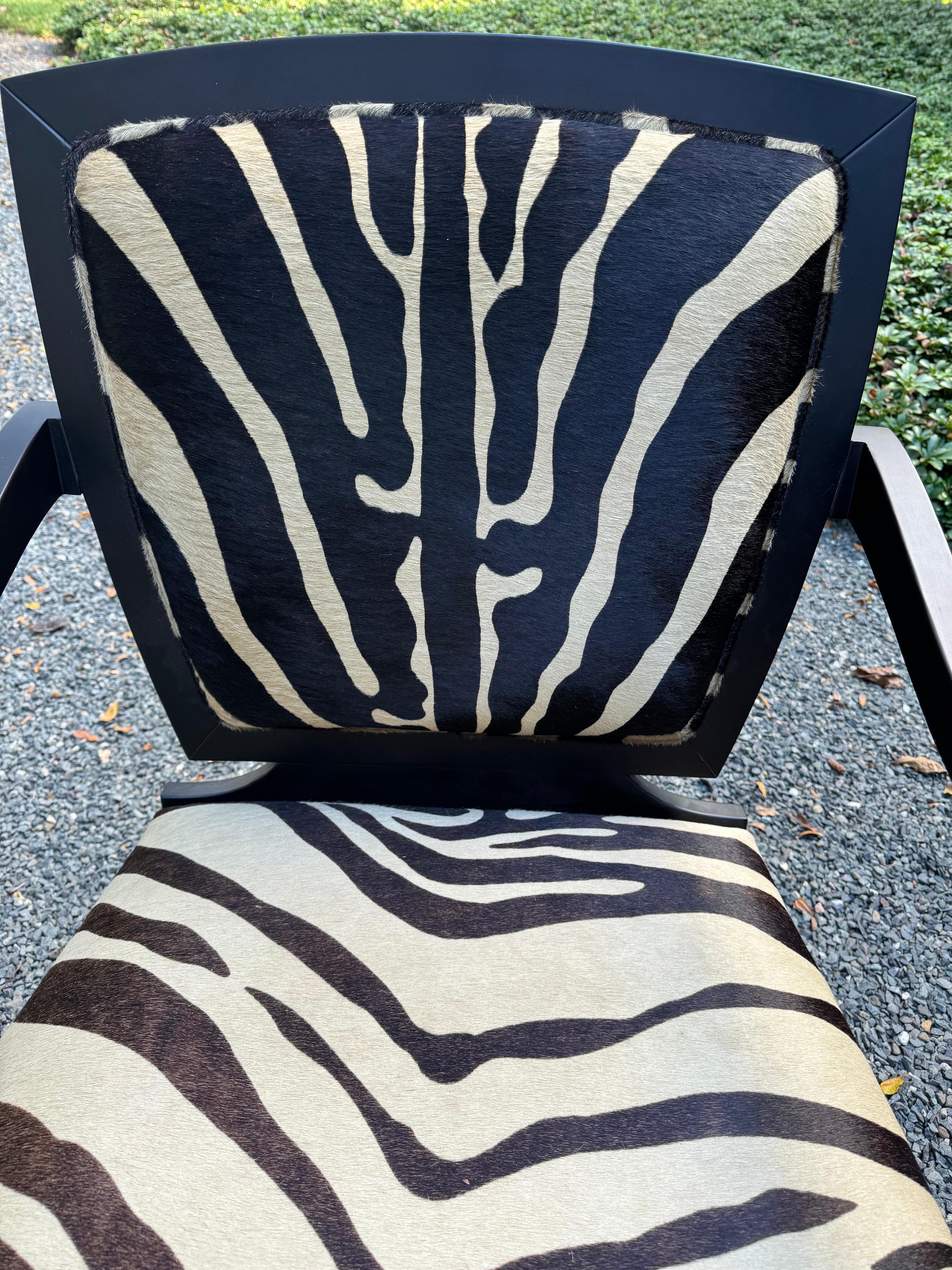 Stylish Pair of Italian Black Wood and Zebra Cowhide Armchairs 1