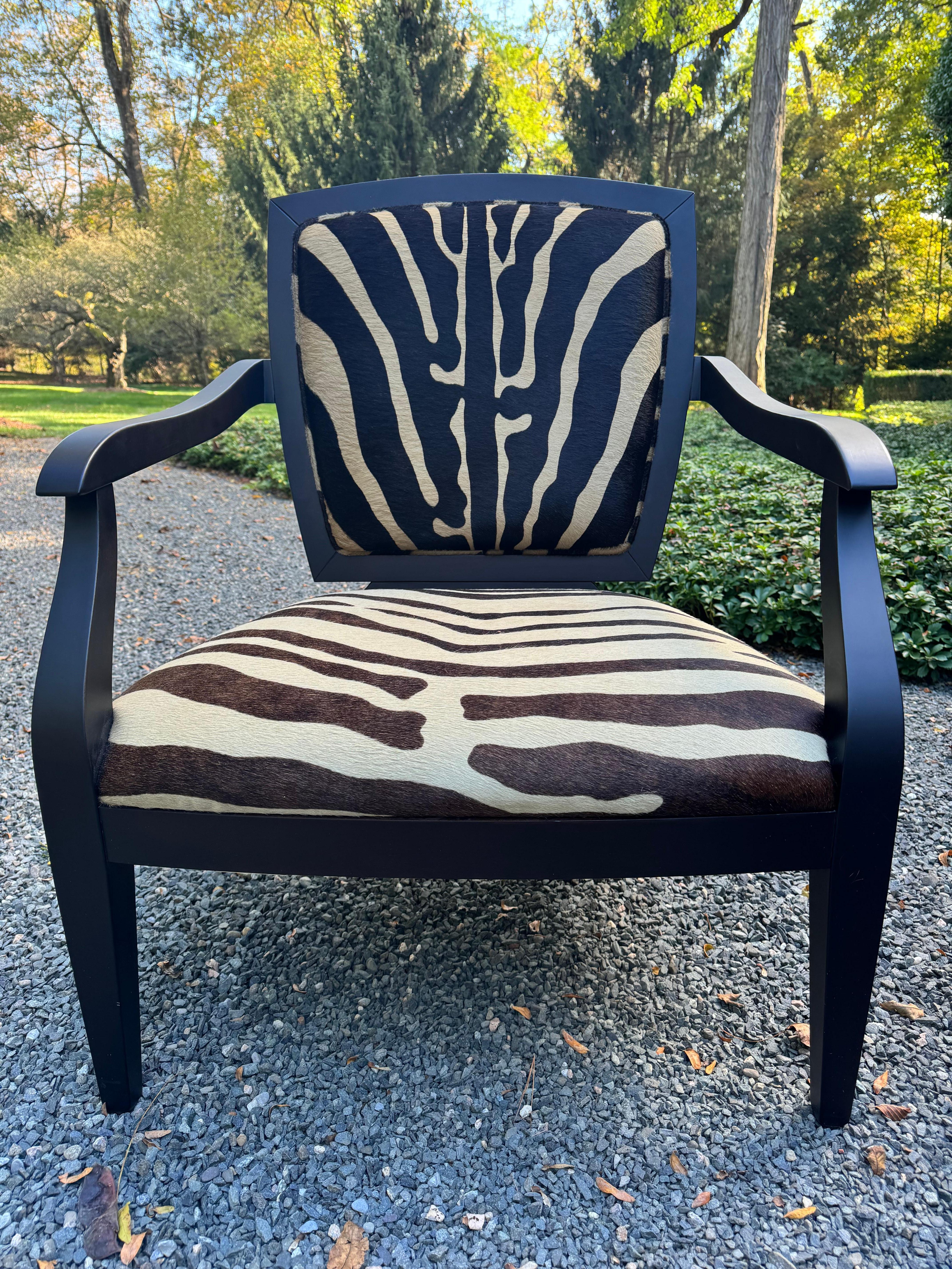 Stylish Pair of Italian Black Wood and Zebra Cowhide Armchairs 2