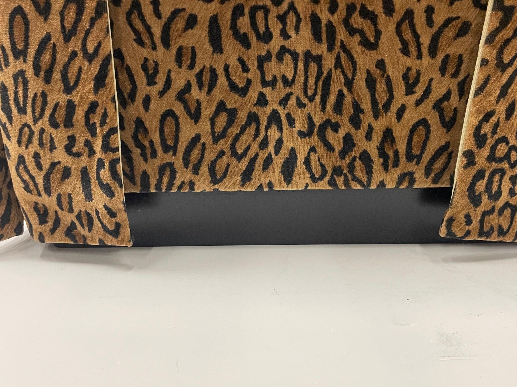 Stylish Pair of Leopard Print Velvet Upholstered Ottomans 2