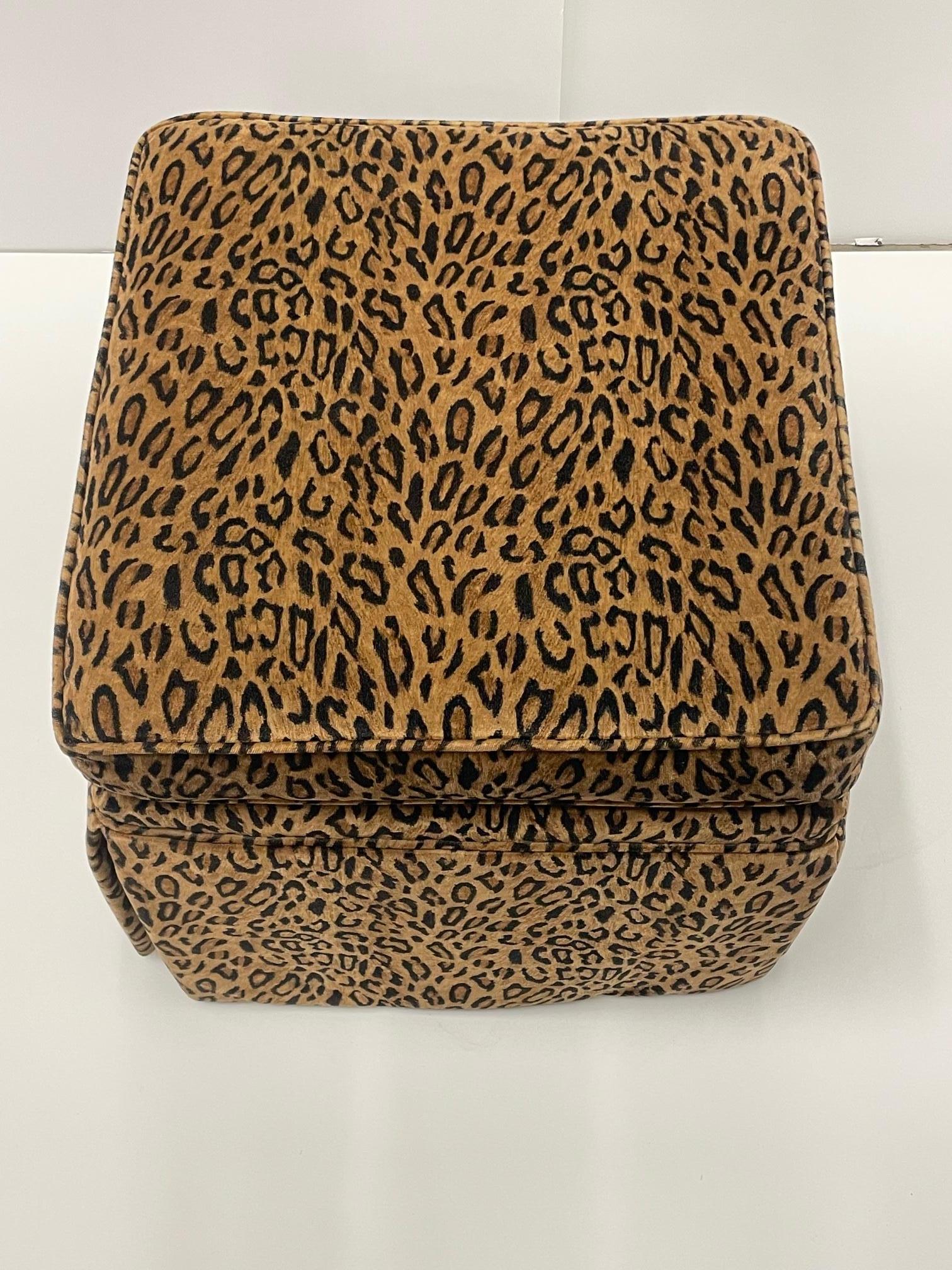 Stylish Pair of Leopard Print Velvet Upholstered Ottomans 3