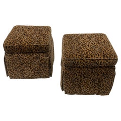 Stylish Pair of Leopard Print Velvet Upholstered Ottomans