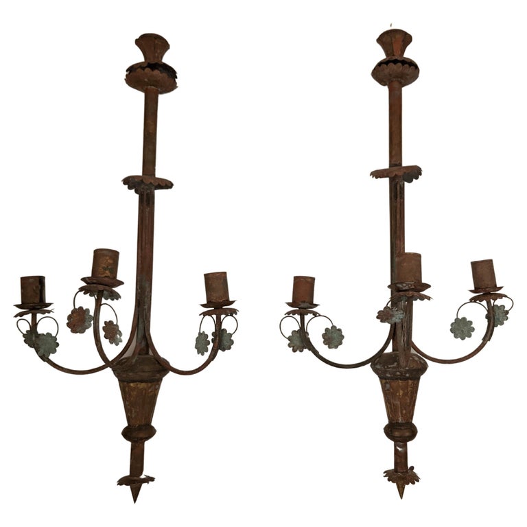 Stylish Pair Of Mexican Handmade Copper Candle Sconces For At 1stdibs Mexican Handmade Copper Candle Sconces, Mexican Wall Light Fixtures