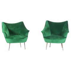 Stylish pair of mid century Italian lounge chaIrs in emerald green