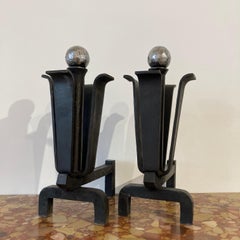 Stylish Pair of Mid-Century Modern Andirons or Firebogs