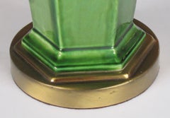 Stylish Pair of Mid-Century Modern Blue and Green Drip-Glaze Hexagonal Lamps