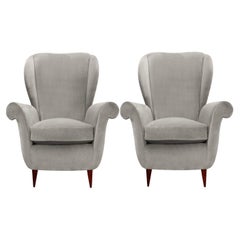 Stylish Pair of Mid-Century Modern High Back Wing Chairs, 1950s